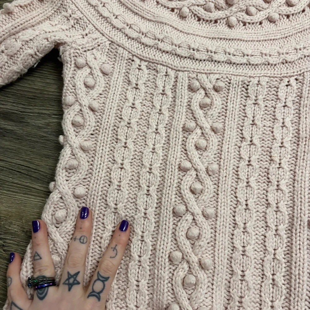 Y2K Vintage Moda International Wool Cable Knit Bobble Sweater (Ballet Pink) XS/S - Picture 3 of 7